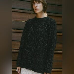 Zara Black + Silver Metallic Threads Knit  Sweater | L | NWT | Oversized